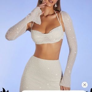 Oh Polly White Embellished Two Piece Set